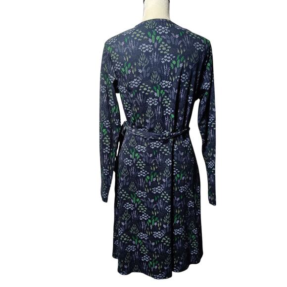 NWT Passion Lilie Sz L Navy Blue Micro Floral True Wrap Dress Organic Cotton - Picture 9 of 9